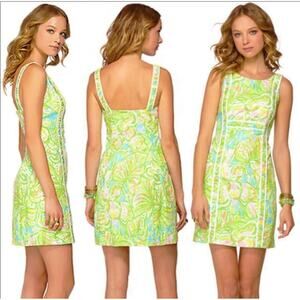 Lilly Pulitzer Green Floral Shift Dress Size 2 Elephant Ears Print
